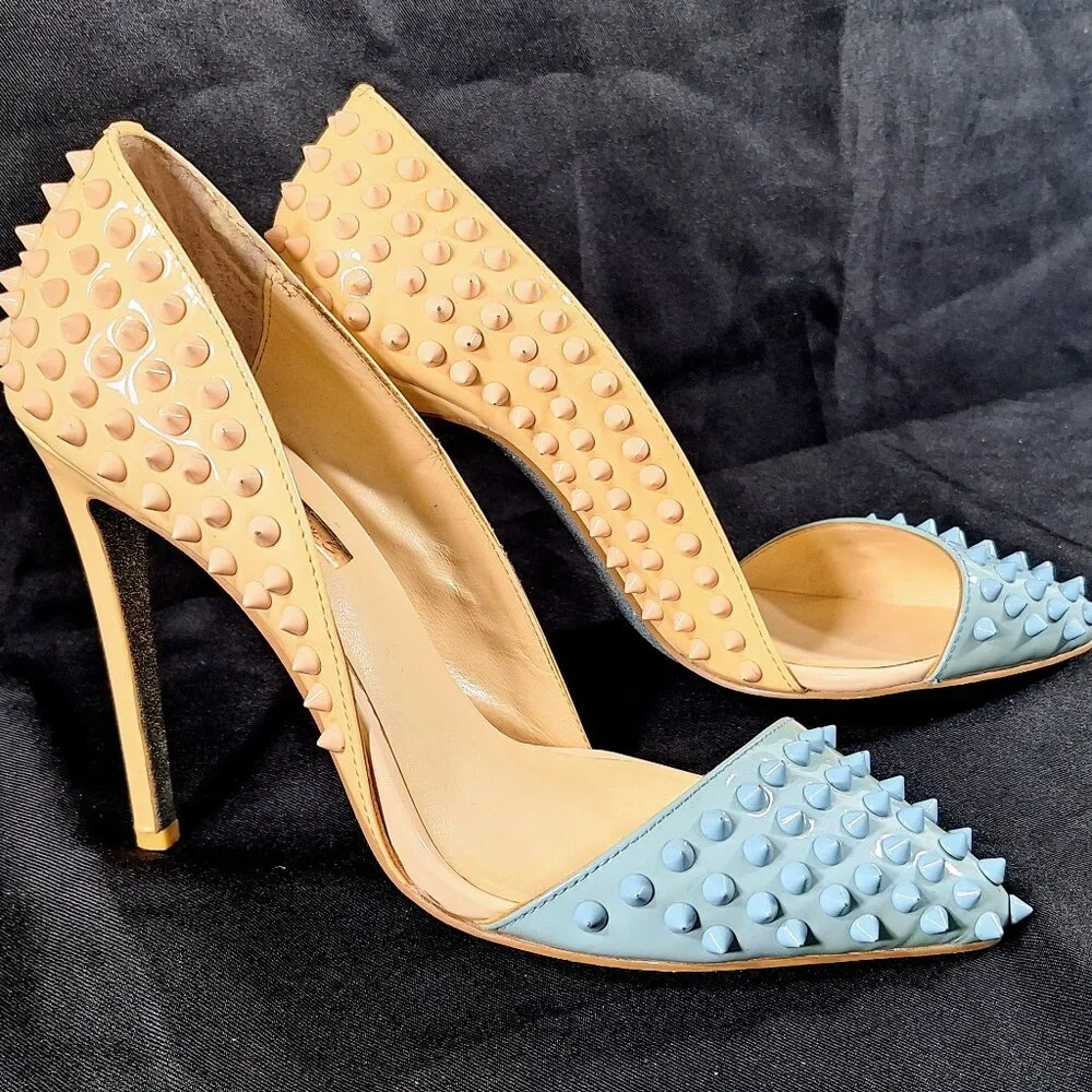 Kandee Girl BiColor Nude Blue Spiky Heels (like Christian Louboutin) 9 US 40 EU - Picture 1 of 9